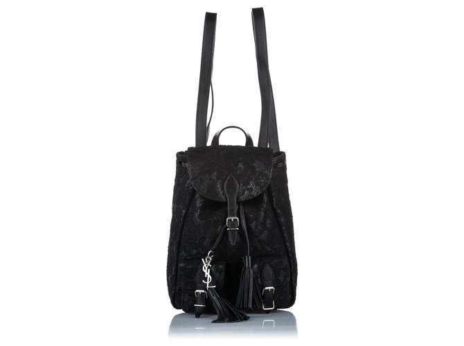 Yves Saint Laurent YSL Black Mini Festival Leather Backpack Pony-style calfskin Cloth  ref.307216