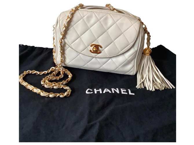 Chanel Bolsas Branco Couro  ref.307730