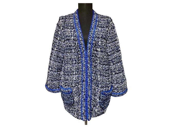 Chanel NEW Chain Trim Jacket Blue Cotton  ref.307748