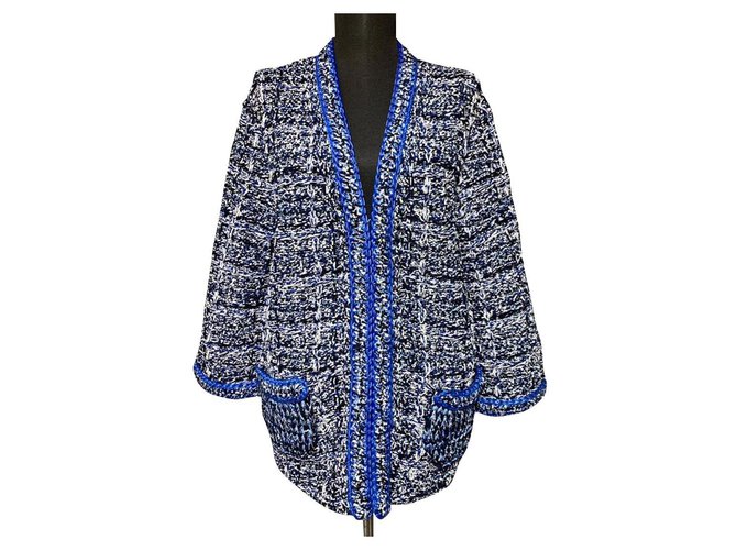 Chanel NOVA jaqueta com acabamento em cadeia Azul Algodão  ref.307748