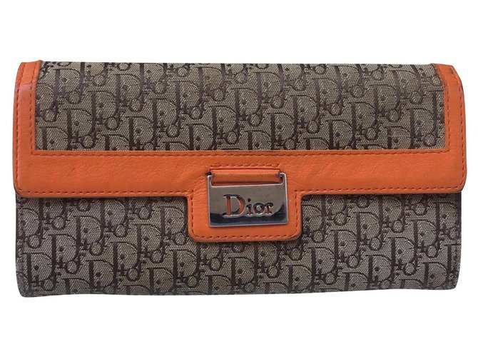 Dior Purses, wallets, cases Beige Orange Leather Cloth  ref.307760