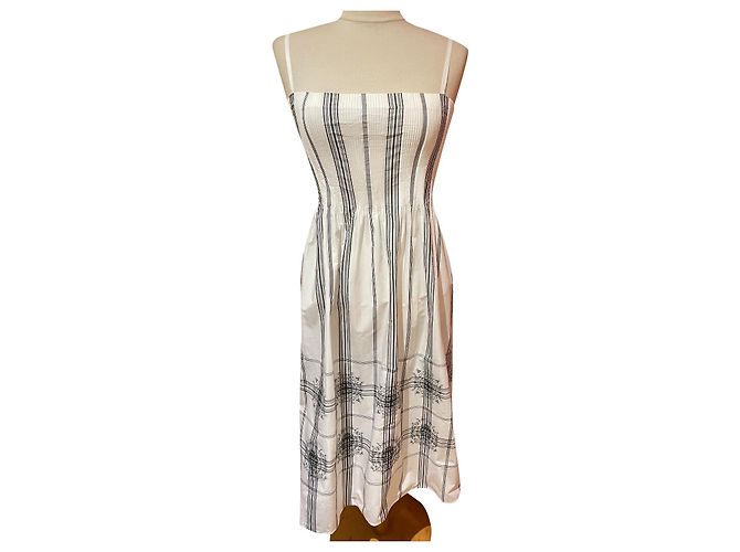Agnès b. Vestido Agnès b Branco e Cinza com Peito Smocked Multicor