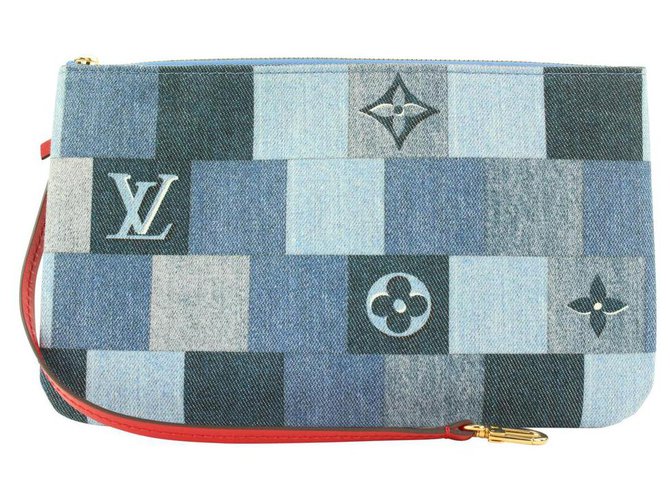 Louis Vuitton Bolsa de pulso em patchwork de brim Neverfull Pochette Couro John  ref.307793
