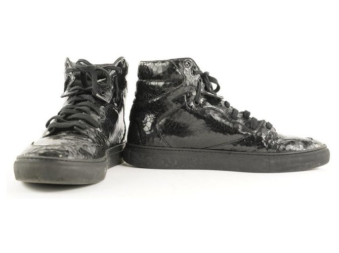 Balenciaga men's 42 Black Crackled Leather Sneaker Craquele High Trainer  ref.307804