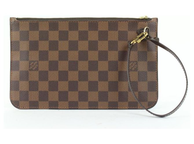 Louis Vuitton Damier Ebene Neverfull Pochette MM or GM Wristlet bag Leather  ref.307807