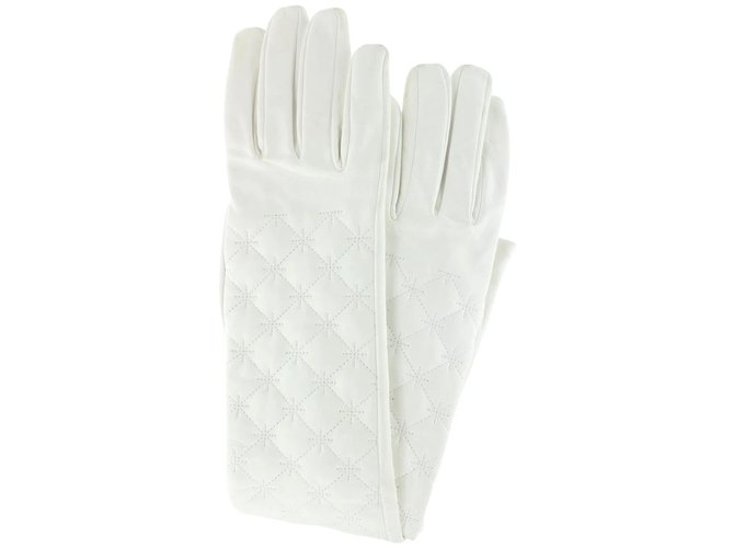 Chanel Gesteppte weiße lange Handschuhe aus Lammleder Lammfell  ref.307837