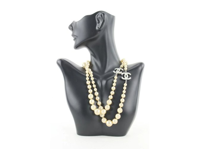 Chanel 08v CC Collar de Perlas Plata  ref.307840