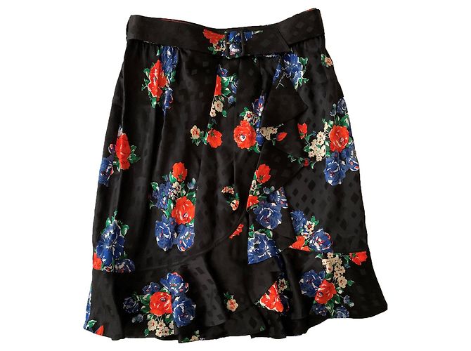 Saia Tory Burch de seda jacquard azul marinho com motivos florais Multicor