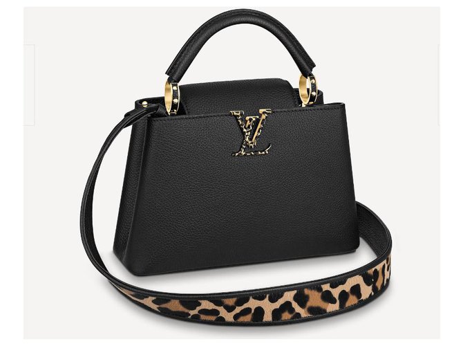 Louis Vuitton LV Capucines BB leopardo Nero Pelle  ref.308287
