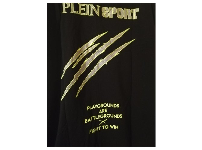 Philipp Plein Plein Sport T-Shirt Schwarz Grün Baumwolle  ref.308305