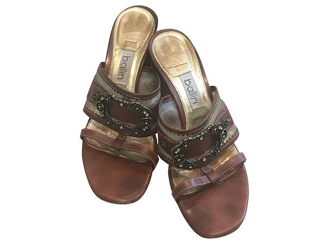 Ballin Brown Leather Mules with Pink Glass Buckle