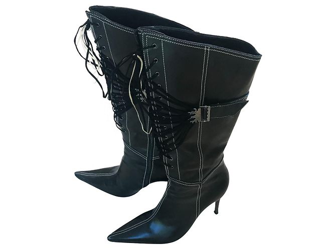 Botas Casadei de piel negra con tacón alto Negro