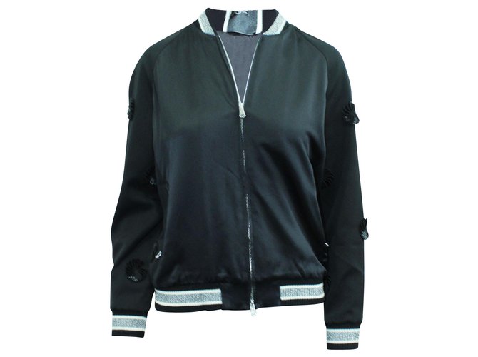 3.1 Phillip Lim Black Satin Jacket with Laser Cut Embroidery Wool  ref.308355