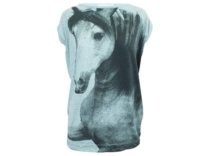 Stella Mc Cartney Top gris à imprimé cheval Coton  ref.308368