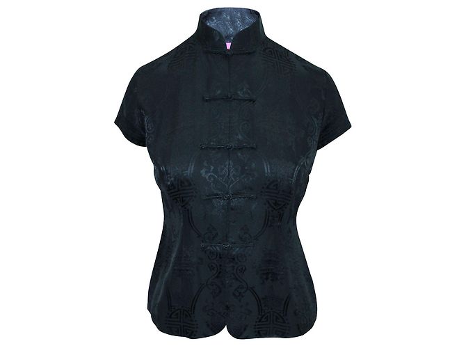 Shanghai Tang Camicia goffrata in seta nera stile Cheongsam Nero