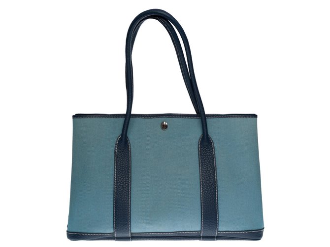 Superb Hermès Garden Party Tote 36 in blue denim and blue leather  ref.308456