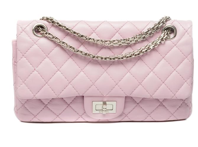 Esplêndida bolsa Chanel 2.55 em couro acolchoado rosa velho, Garniture en métal argenté  ref.308524