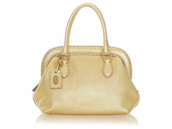 Fendi Gold Selleria Leather Handbag Golden Pony-style calfskin  ref.308558