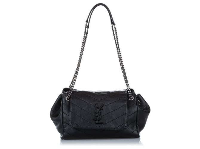 Yves Saint Laurent YSL Black Nolita Leather Shoulder Bag Silvery Metal Pony-style calfskin  ref.308609