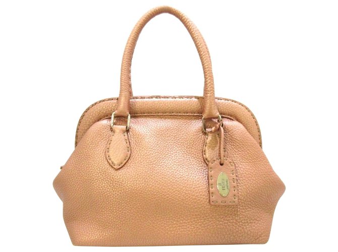 Fendi Brown Selleria Leather Handbag Bronze Pony-style calfskin  ref.308872