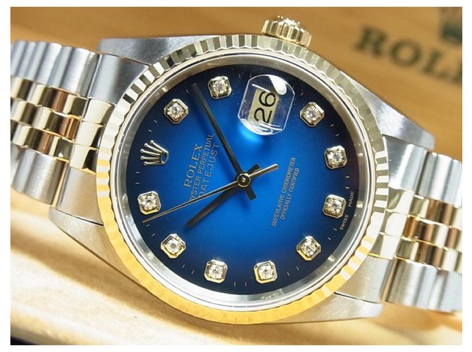 ROLEX Datejust combinación azul Gradación 10P diamond serie K para hombre Acero  ref.309204
