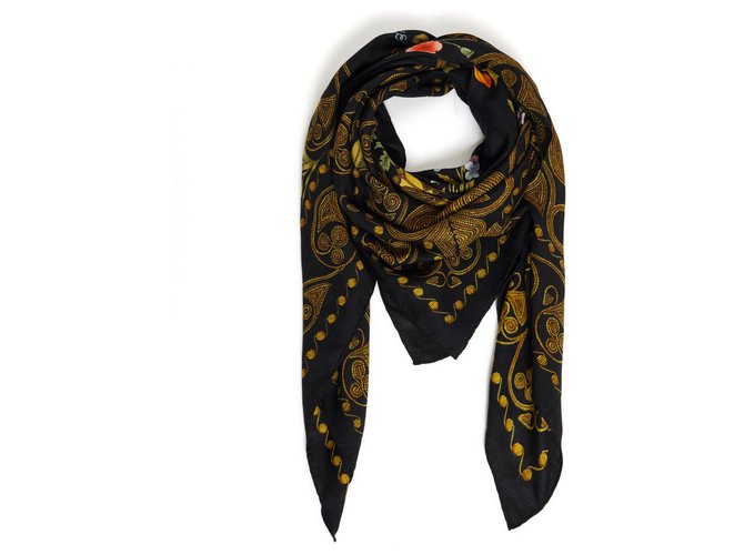 Hermès Hermes_scarf_carre_140_shawl_arabesques_black_gold_ Soie Cachemire Noir  ref.309330