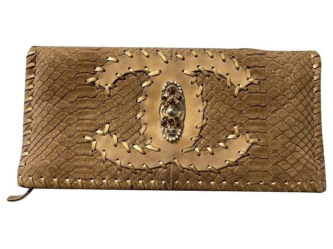 Pochette Chanel en Python Marron Beige