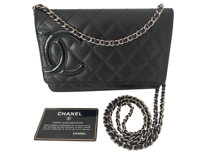 Wallet On Chain Chanel Preto Couro  ref.309375