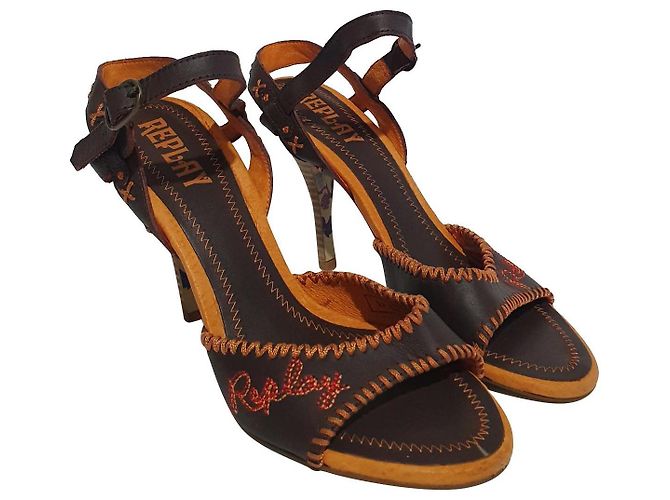 Autre Marque Replay Leder Pumps Braun Orange Größe 37