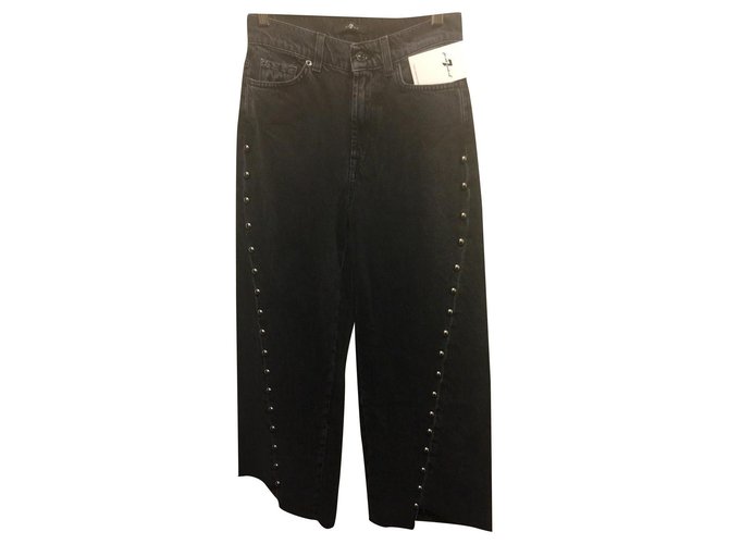 7 For All Mankind Marnie Ousider Culotte Jeans with studs Black Cotton Denim  ref.309452