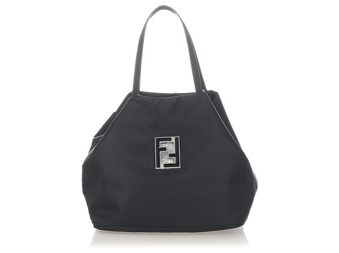 Fendi Black Nylon Tote Bag Leather Pony-style calfskin Cloth  ref.309465