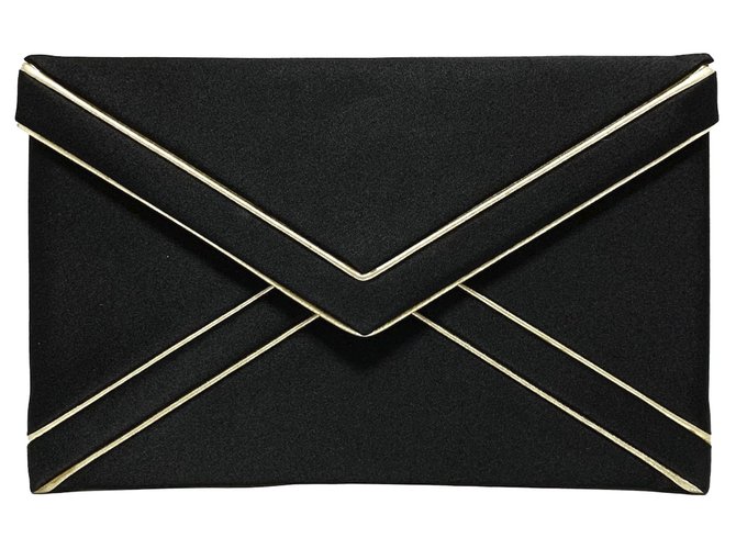 Yves Saint Laurent YSL Black Envelope Leather Clutch Bag White Pony-style calfskin  ref.309467