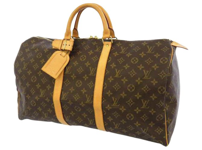 Louis Vuitton Brown Monogram Keepall 50 Leather Cloth  ref.309517