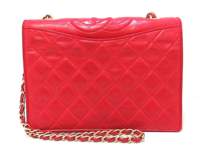 Wallet On Chain Portafoglio Chanel su catena Rosso Pelle  ref.309926