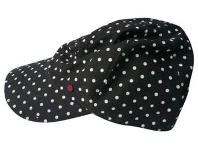 MAISON MICHEL New black cap with white polka dots cotton TL  ref.309954