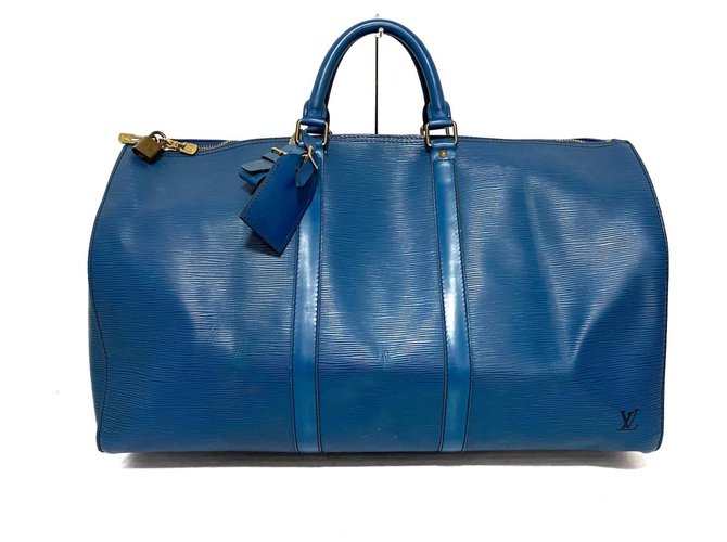 Louis Vuitton Keepall 50 Blau Leder  ref.310015