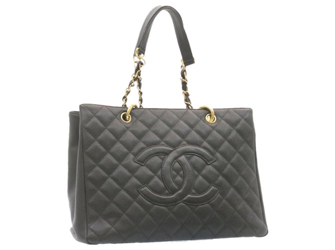 Chanel-Einkaufstasche Schwarz Leder  ref.310075