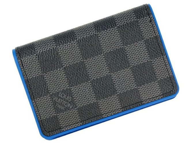 Louis Vuitton Organizer de poche feminino estojo cartão N64432 preto x azul Couro  ref.310088