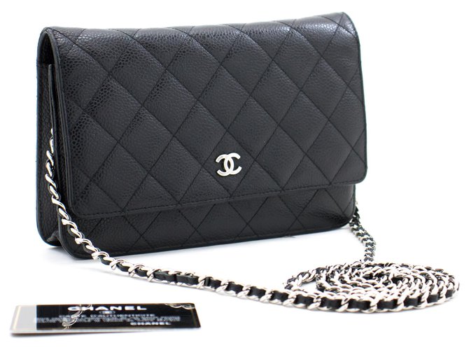 CHANEL Caviar Wallet On Chain WOC Black Shoulder Bag Crossbody Leather  ref.310096