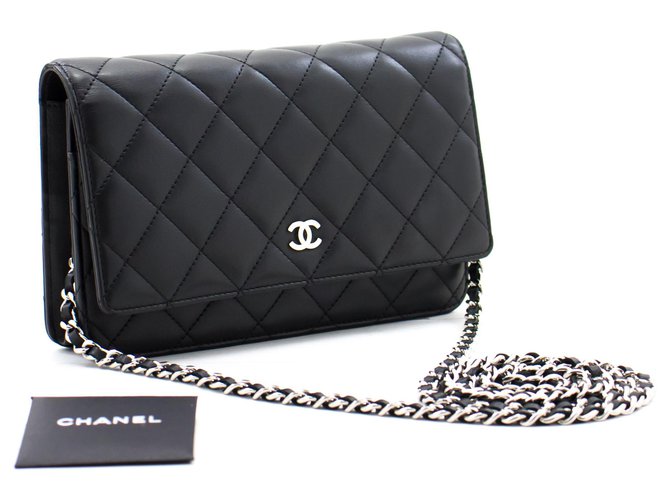 CHANEL Black Wallet On Chain WOC Shoulder Bag Crossbody Lambskin Leather  ref.310100