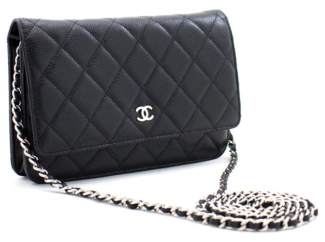 CHANEL Caviar Wallet On Chain WOC Black Shoulder Bag Crossbody Leather   - Joli Closet
