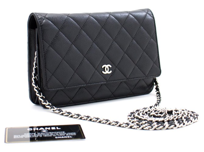 CHANEL Caviar Wallet On Chain WOC Black Shoulder Bag Crossbody Leather  ref.310104