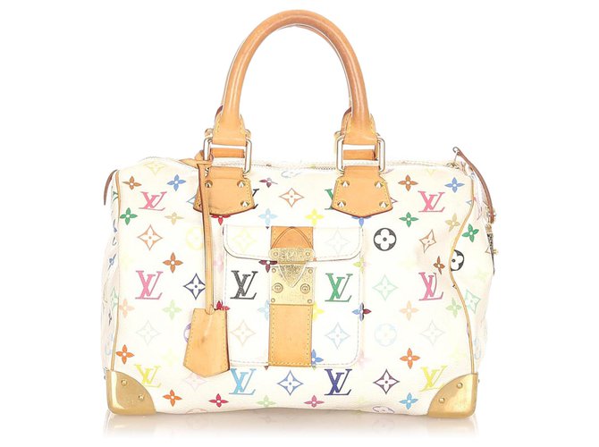 Louis Vuitton White Monogram Multicolore Speedy 30 Multiple colors Leather  Cloth ref.310160 - Joli Closet