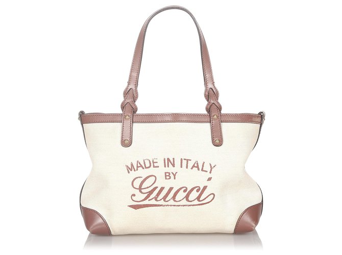 Gucci White Craft Canvas Tote Bag Brown Dark brown Leather Cloth Pony-style  calfskin Cloth ref.392570 - Joli Closet