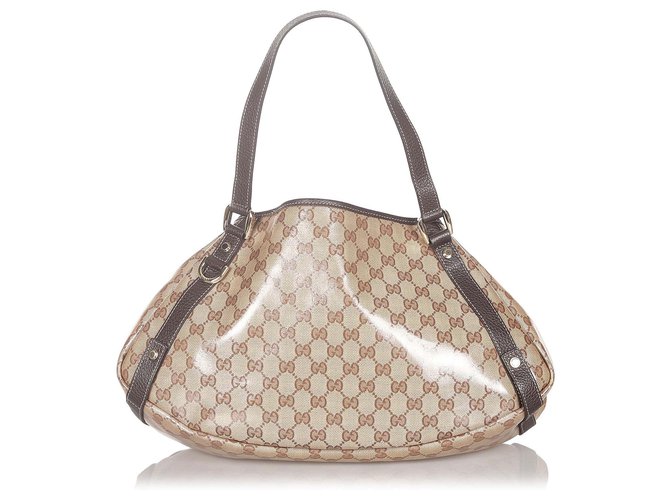 Gucci Crystal GG Logo Monogram Brown Medium Abbey Shoulder Bag