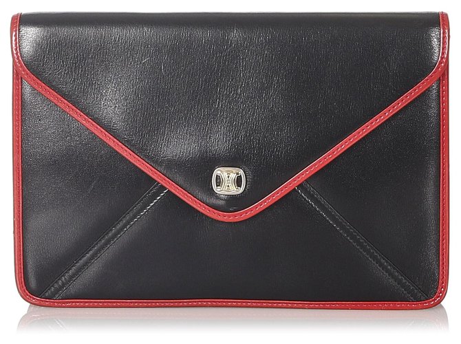 Céline Celine Black Leather Clutch Bag Red Pony-style calfskin  ref.310245