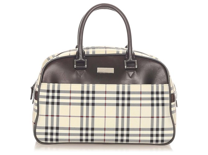 Burberry Brown House Check Canvas Handbag Multiple colors Beige Leather Cloth Pony-style calfskin Cloth  ref.310258