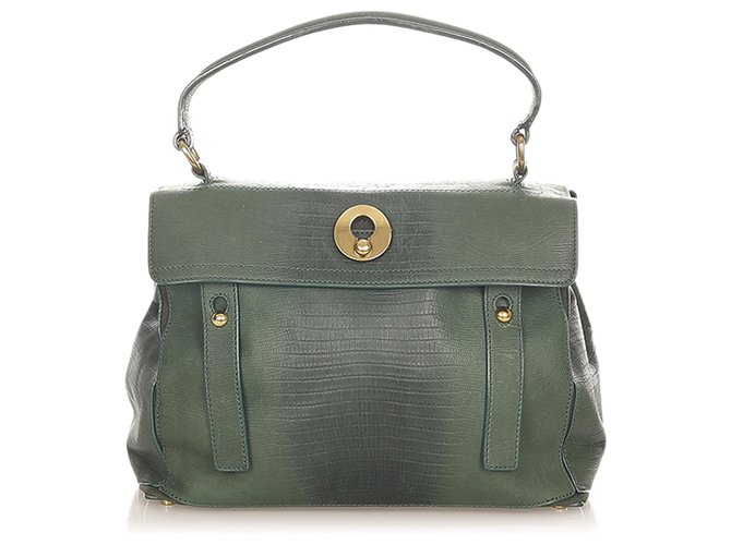 Yves Saint Laurent YSL Green Muse Two Embossed Leather Satchel Dark green Pony-style calfskin  ref.310280
