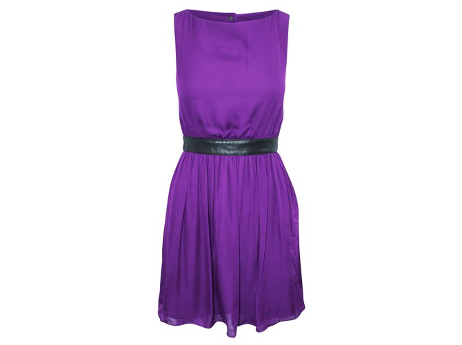 Alice + Olivia Purple Silk Dress with Leather Belt  ref.310332