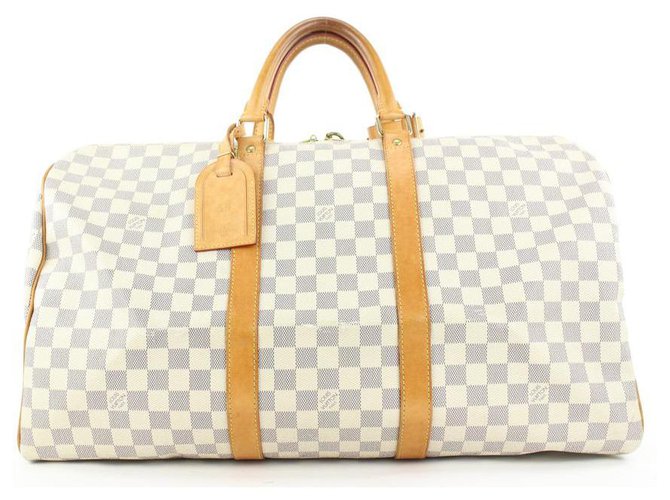 Louis Vuitton Discontinued Damier Azur Keepall 50 duffle bag Leather  ref.310465 - Joli Closet
